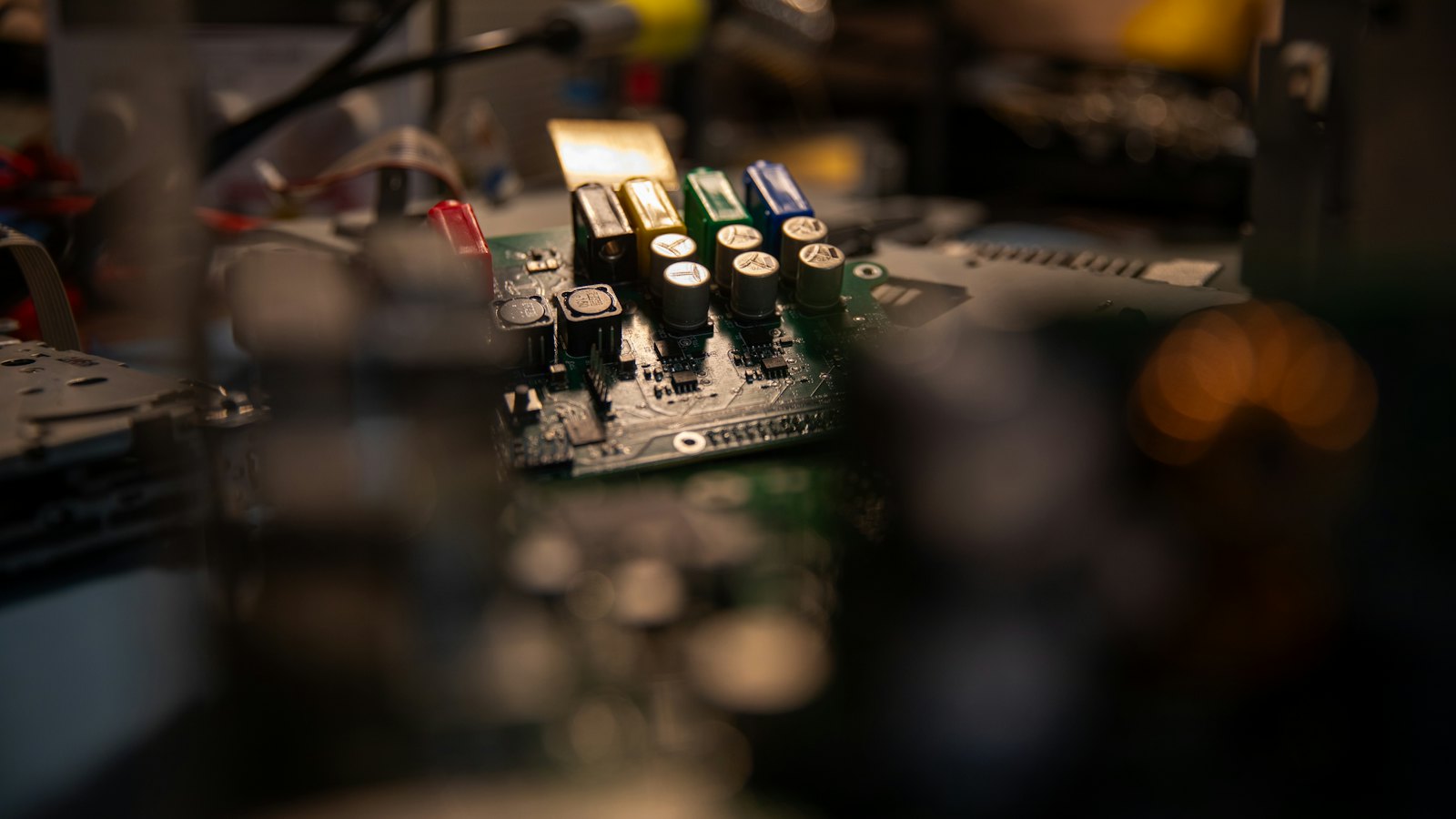 Close-up of an assembled circuit board